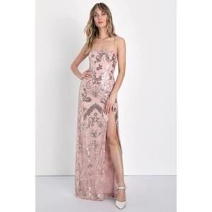 Lulus Captivating Stunner Dusty Rose Sequin Lace-up Maxi Dress Pink - Size XL